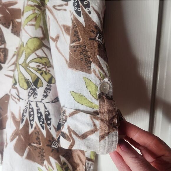 Vintage JM Collection 16 100% LINEN  Art Print RolltabSlv Women’s Blouse Shirt - Picture 10 of 11